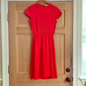 Red Silk, Waist-cinched Dress
